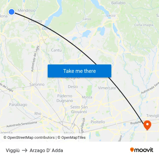 Viggiù to Arzago d'Adda map