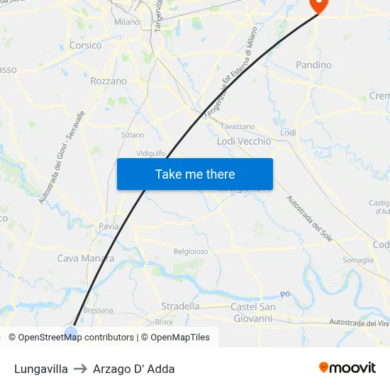 Lungavilla to Arzago d'Adda map
