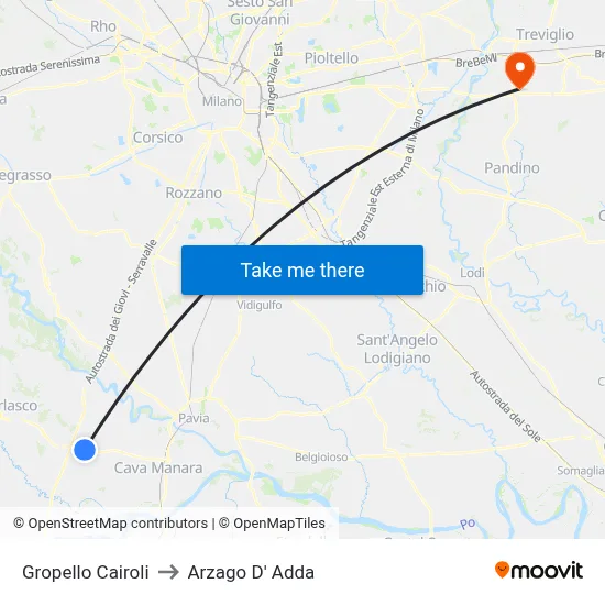 Gropello Cairoli to Arzago d'Adda map