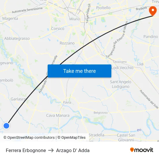 Ferrera Erbognone to Arzago d'Adda map