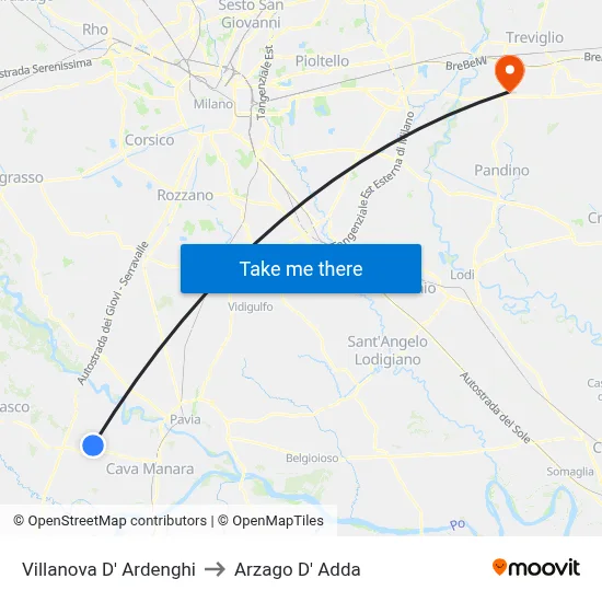 Villanova d'Ardenghi to Arzago d'Adda map