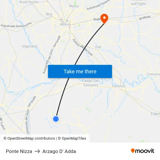 Ponte Nizza to Arzago d'Adda map