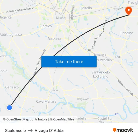 Scaldasole to Arzago d'Adda map