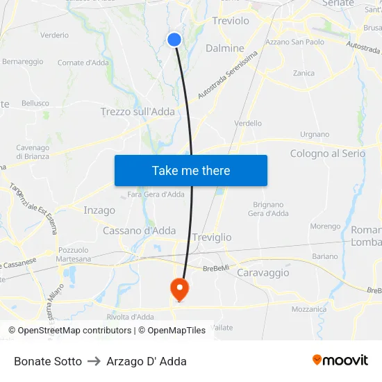 Bonate Sotto to Arzago D' Adda map