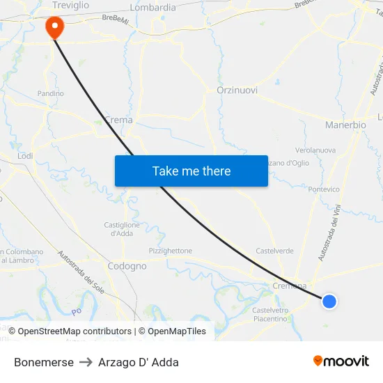 Bonemerse to Arzago d'Adda map