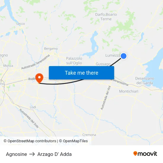 Agnosine to Arzago D' Adda map