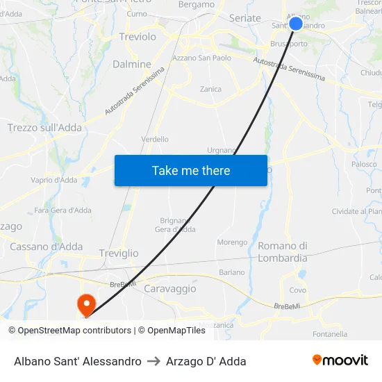Albano Sant' Alessandro to Arzago D' Adda map