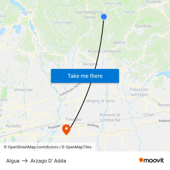 Algua to Arzago d'Adda map