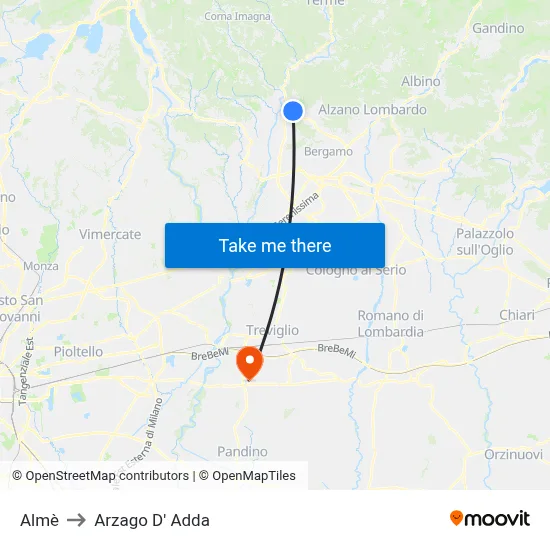 Almè to Arzago d'Adda map