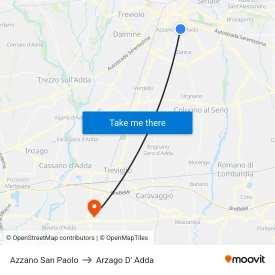 Azzano San Paolo to Arzago d'Adda map