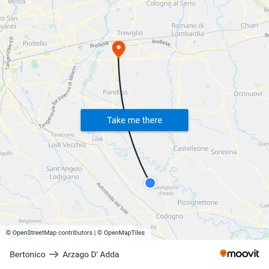 Bertonico to Arzago d'Adda map