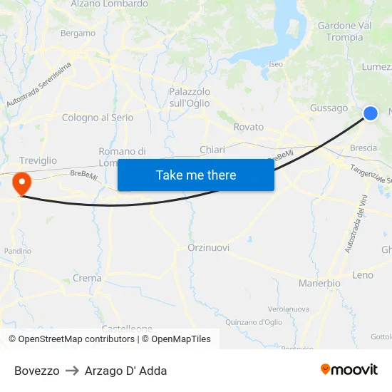 Bovezzo to Arzago d'Adda map