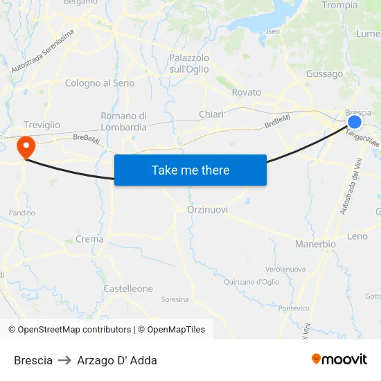 Brescia to Arzago d'Adda map