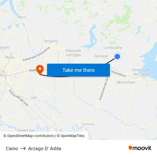 Caino to Arzago d'Adda map