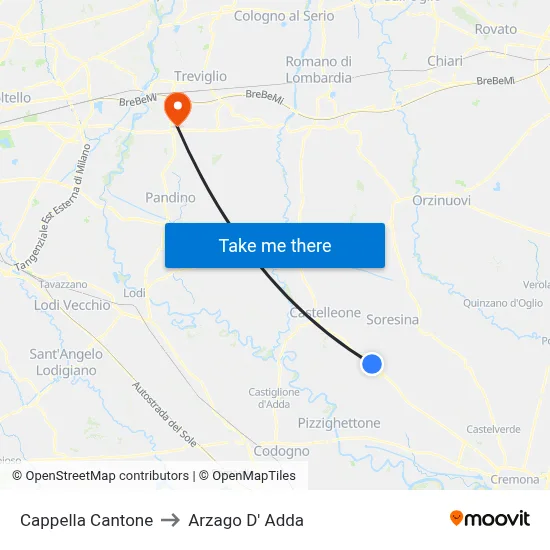 Cappella Cantone to Arzago d'Adda map