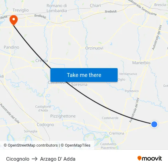 Cicognolo to Arzago d'Adda map