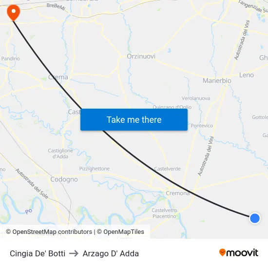 Cingia de' Botti to Arzago d'Adda map