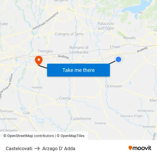 Castelcovati to Arzago D' Adda map