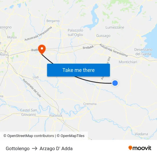 Gottolengo to Arzago d'Adda map