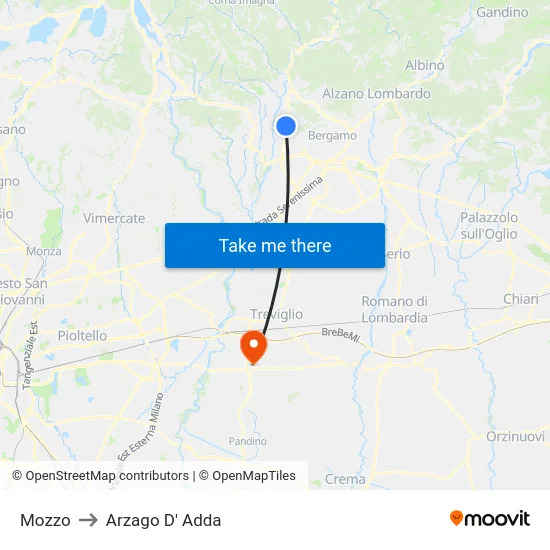 Mozzo to Arzago D' Adda map