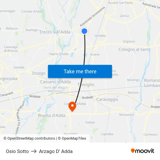 Osio Sotto to Arzago d'Adda map