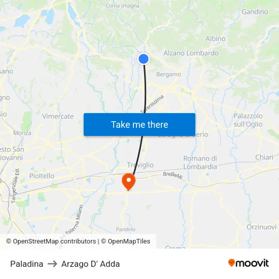 Paladina to Arzago D' Adda map
