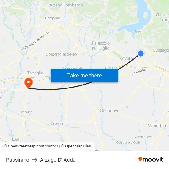 Passirano to Arzago D' Adda map