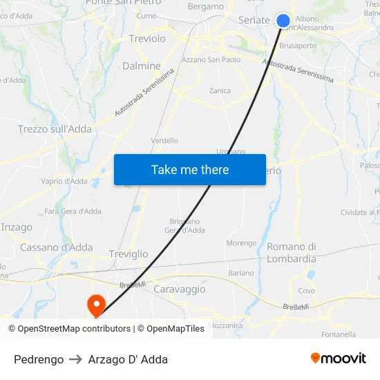 Pedrengo to Arzago d'Adda map