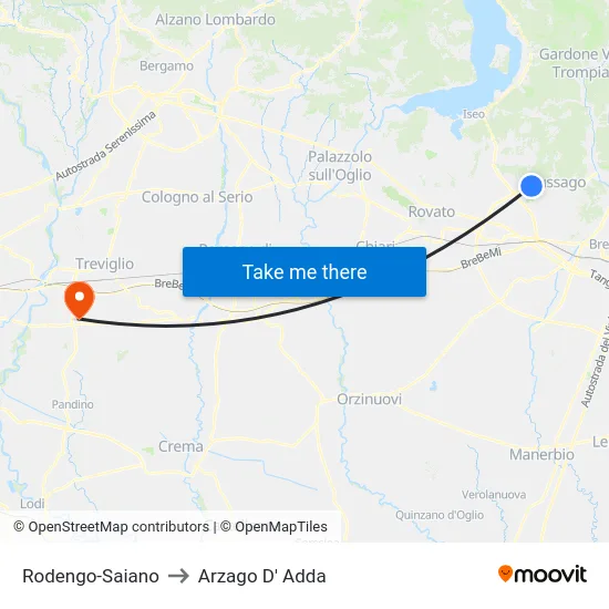 Rodengo-Saiano to Arzago D' Adda map
