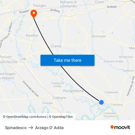 Spinadesco to Arzago d'Adda map