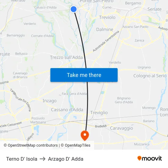 Terno D' Isola to Arzago d'Adda map