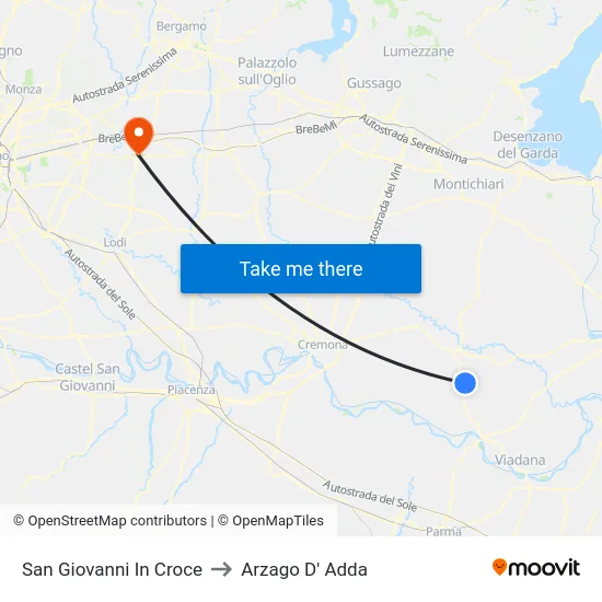 San Giovanni In Croce to Arzago d'Adda map