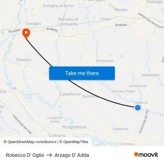 Robecco d'Oglio to Arzago d'Adda map