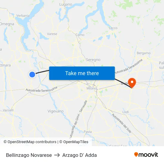 Bellinzago Novarese to Arzago d'Adda map