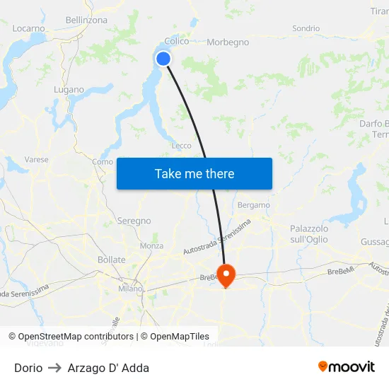 Dorio to Arzago d'Adda map
