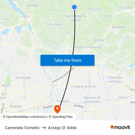 Camerata Cornello to Arzago d'Adda map