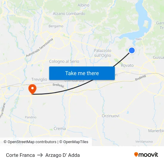 Corte Franca to Arzago d'Adda map