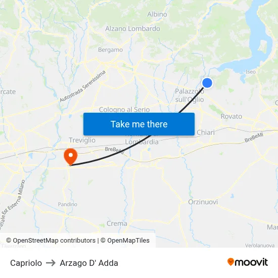 Capriolo to Arzago D' Adda map