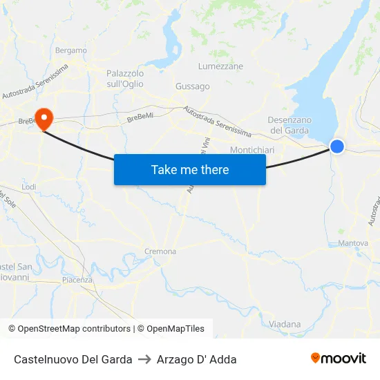 Castelnuovo Del Garda to Arzago d'Adda map