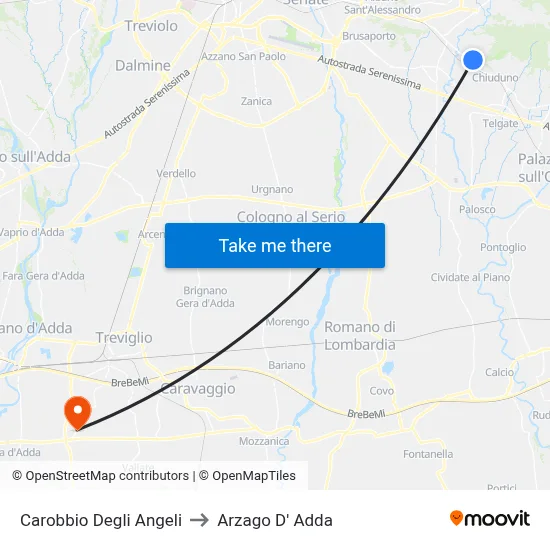 Carobbio Degli Angeli to Arzago D' Adda map