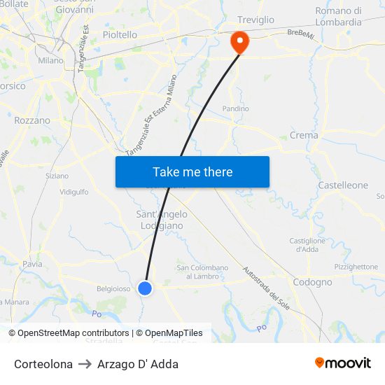 Corteolona to Arzago D' Adda map
