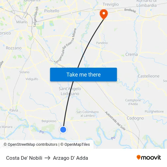 Costa de' Nobili to Arzago d'Adda map