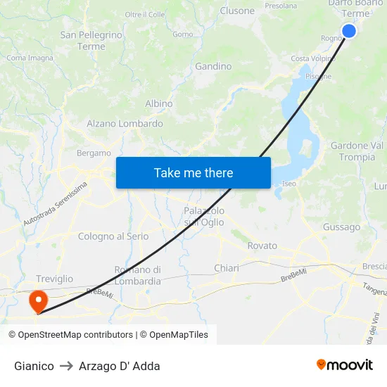 Gianico to Arzago D' Adda map
