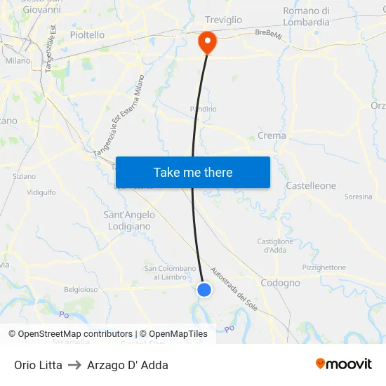 Orio Litta to Arzago D' Adda map