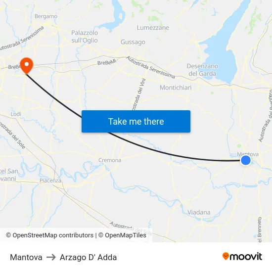 Mantova to Arzago d'Adda map