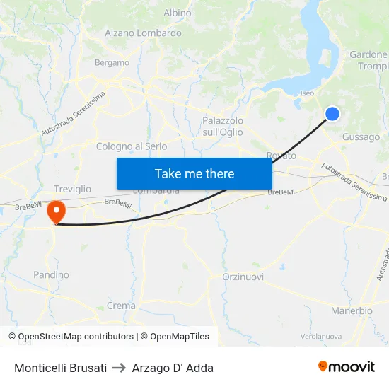 Monticelli Brusati to Arzago d'Adda map