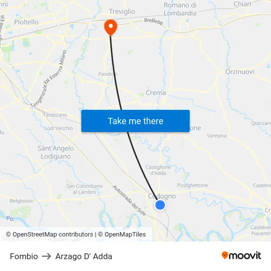 Fombio to Arzago d'Adda map