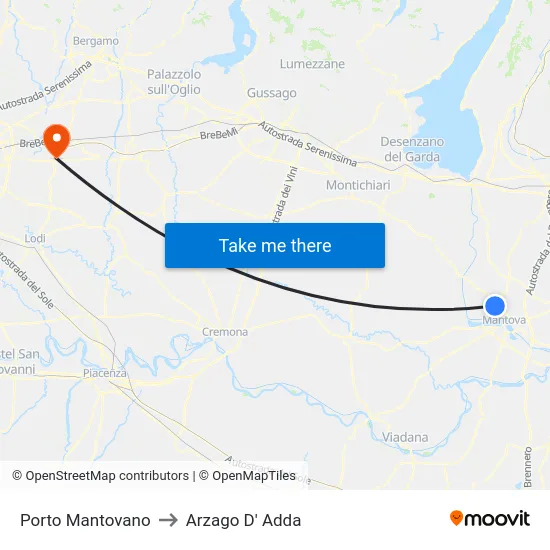 Porto Mantovano to Arzago d'Adda map