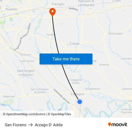 San Fiorano to Arzago D' Adda map
