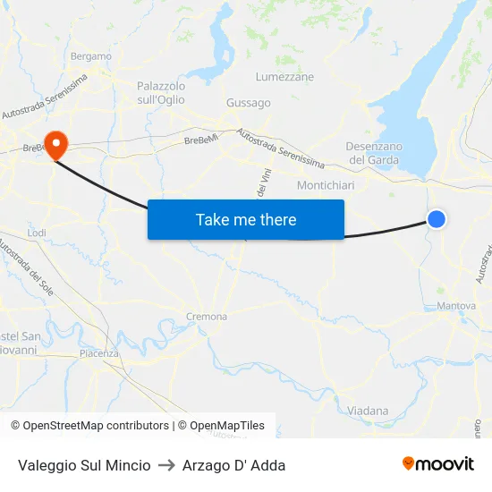 Valeggio Sul Mincio to Arzago d'Adda map